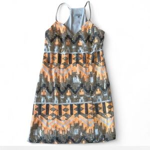 Sequin Geometric Dress in Orange and Gray